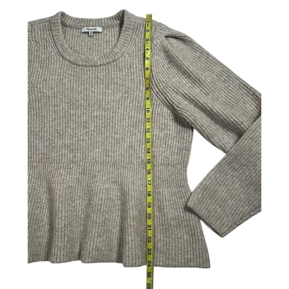 Madewell Women XL Peplum Pullover Sweater Beige Ribbed Knit Wool Acrylic - Picture 10 of 13